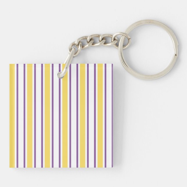 Yellow, purple and white candy stripes key ring (Back)