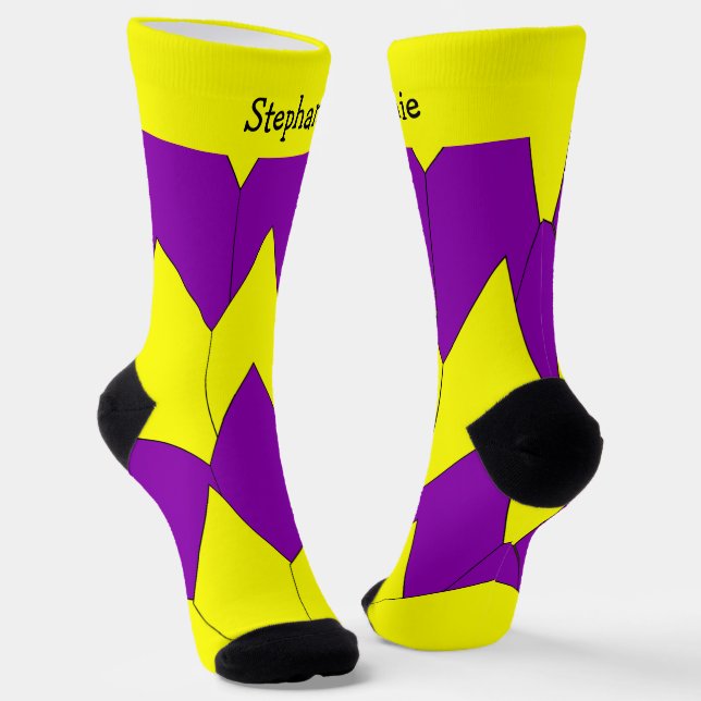 Yellow Purple Art Deco Design Socks (Angled)