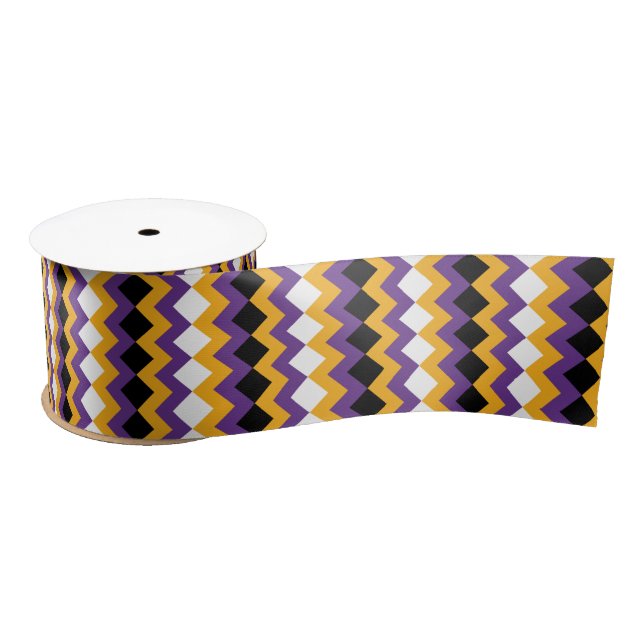 Yellow, Purple, Black and White Zigzag Chevron Satin Ribbon (Spool)