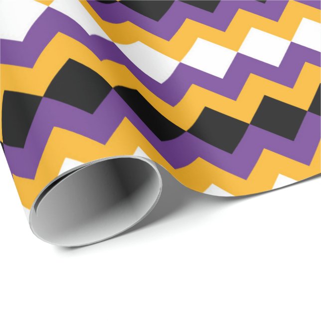 Yellow, Purple, Black and White Zigzag Chevron Wrapping Paper (Roll Corner)