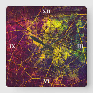 Yellow Purple Blue Crackle Lacquer Grunge Pattern Square Wall Clock