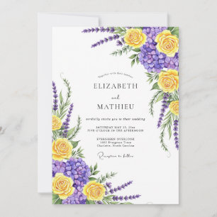 Yellow Purple Botanical Whimsical Wedding Invitation