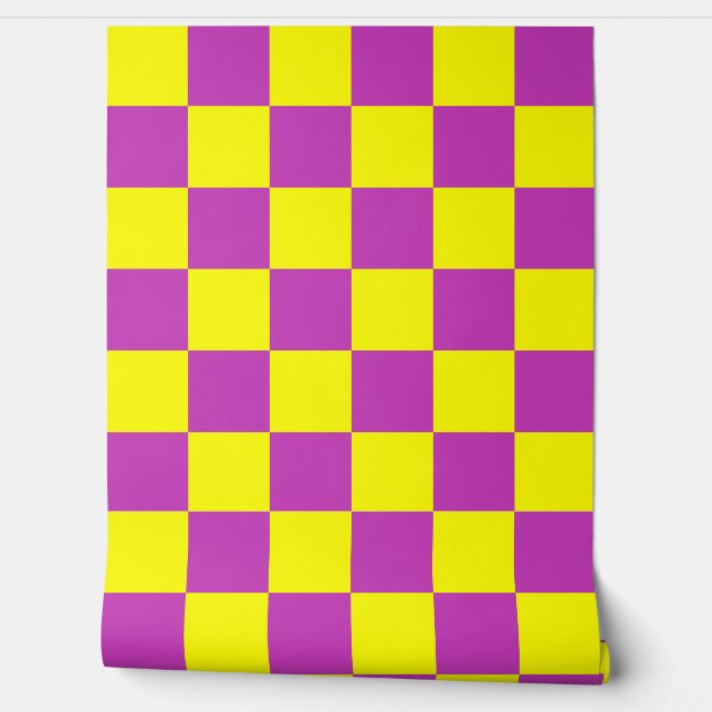 Yellow Purple Chequered Pattern Background Wallpaper (Unrolling)
