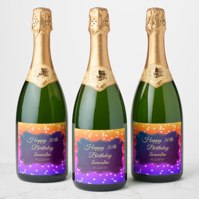 Yellow Purple Confetti Sparkling Wine Label (Bottles)