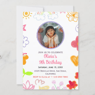 Yellow & Purple Custom Birthday Invitation