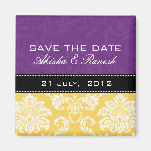 Yellow Purple Damask Save the Date Magnet