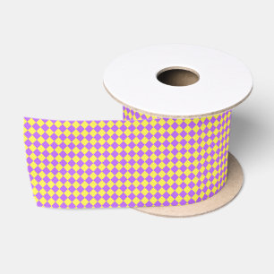 Yellow Purple Diamond Chequered Pattern Satin Ribbon