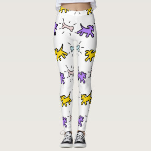 Yellow Purple Dog Bone Graffiti Style leggings 1