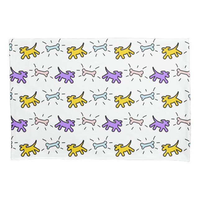 Yellow Purple Dogs Bones Graffiti Style Pillowcase (Front)