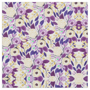 Yellow Purple Floral Bouquet Watercolor Pattern Fabric