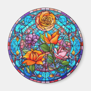 Yellow & Purple Floral Faux Stained-Glass Magnet