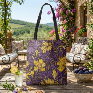 Yellow purple floral flowers garden tote bag