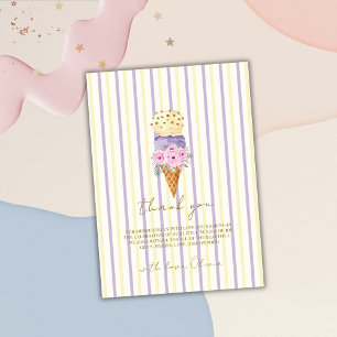 Yellow Purple Floral Scoop Ice Cream Baby Shower Thank You Card