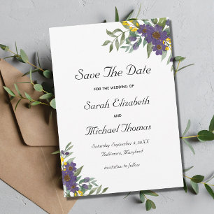 Yellow Purple Floral Wedding Save the Date Card