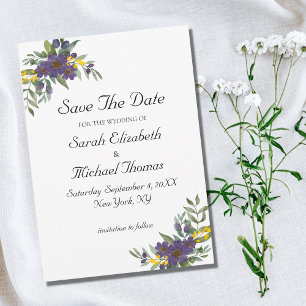 Yellow Purple Floral Wedding Save the Date Card