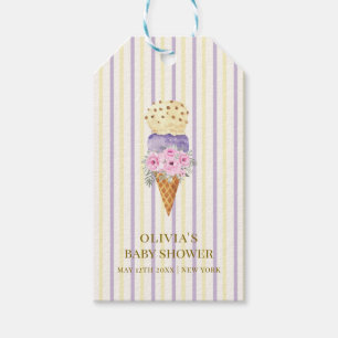 Yellow Purple Flower Scoop Ice Cream Baby Shower Gift Tags