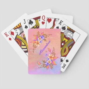 Yellow Purple Flowers Abstract Watercolor Pattern Playing Cards