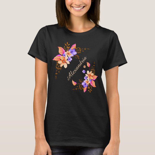 Yellow Purple Flowers Abstract Watercolor Pattern T-Shirt (Front)