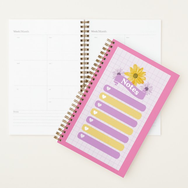 Yellow Purple Girly Floral Flower Blossom Hearts Planner (Display)