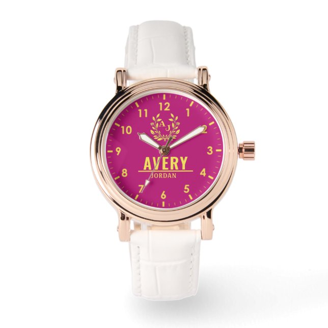 Yellow Purple gold vintage name monogram initials Watch (Front)