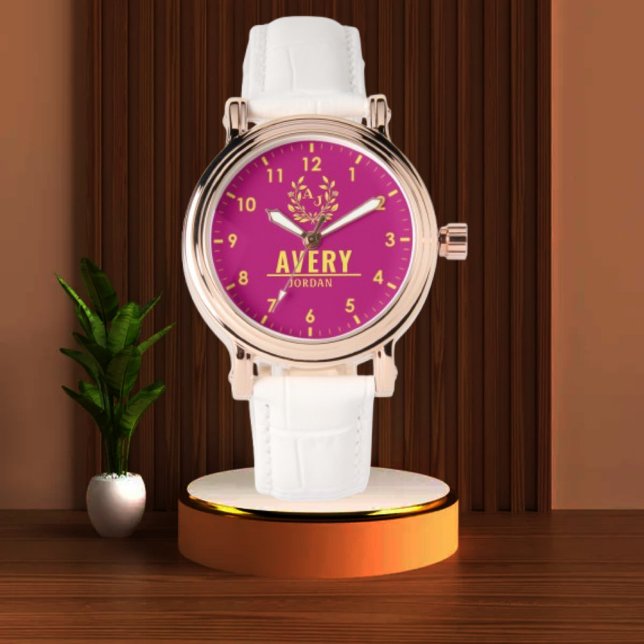 Yellow Purple gold vintage name monogram initials Watch (Creator Uploaded)