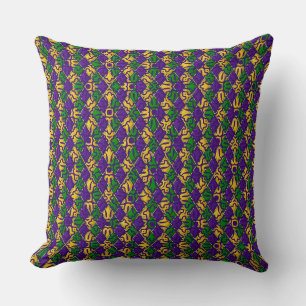 YELLOW PURPLE GREEN MARDI GRAS FLEUR DI LIS CUSHION