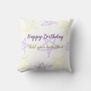 Yellow purple happy birthday add name text simple cushion