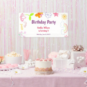 Yellow Purple Kids Birthday Party Banner