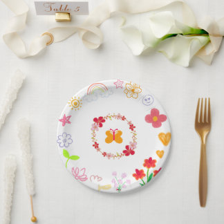 Yellow Purple Kids Birthday Party Plates
