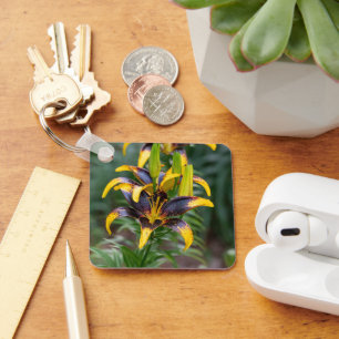 Yellow Purple Lily, Bold Floral Key Ring