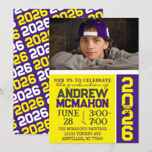 Yellow & Purple Modern Graduation Photo Invitation