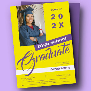 Yellow & Purple Modern Photo Graduation Party Invitation