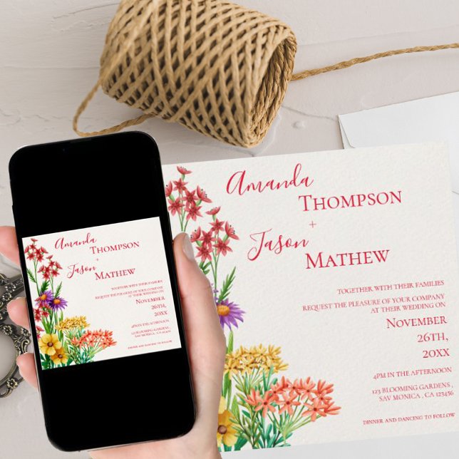 Yellow Purple Orange Pretty Wildflowers Wedding  Invitation (Creator Uploaded)