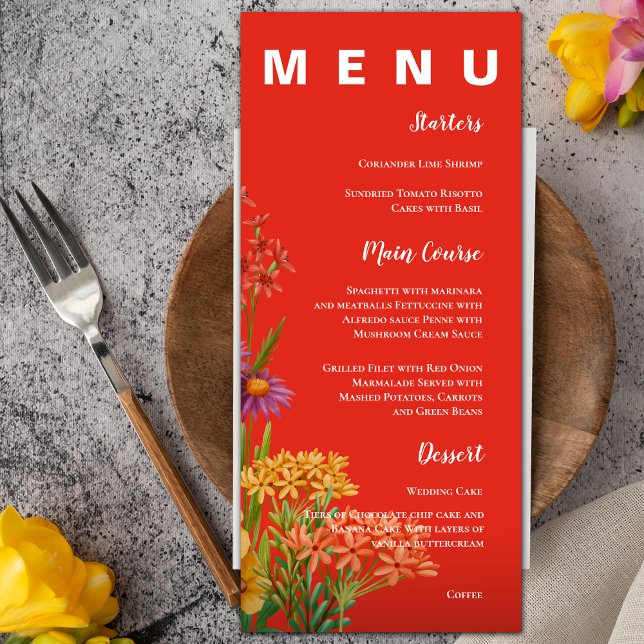 Yellow Purple Orange Wildflowers Wedding Party Menu (Yellow Purple Orange Wildflowers Wedding Party Menu)