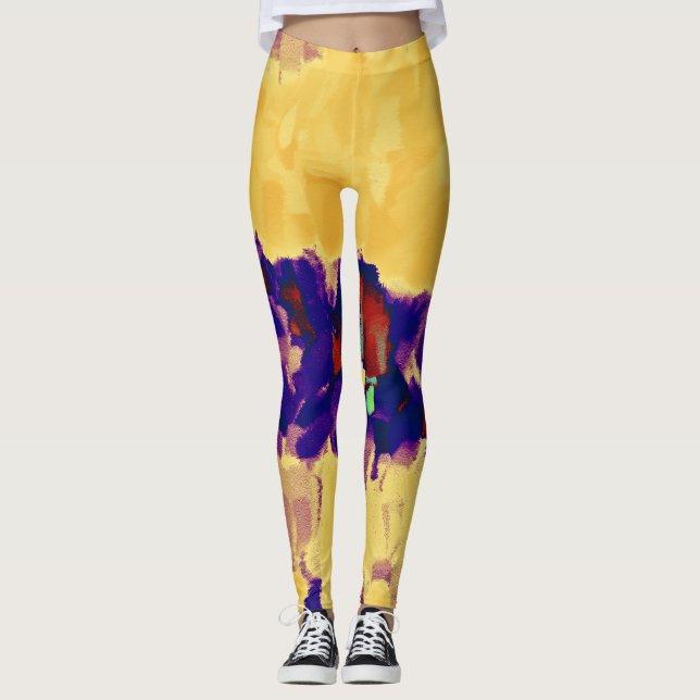 Yellow Purple Paint Splatter Leggings (Front)