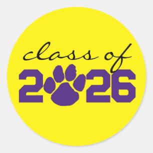 Yellow & Purple Paw Print Graduation Stickers