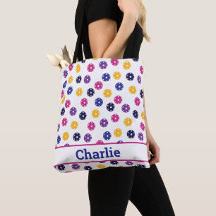 💛💜 Yellow purple Pickleballs on white Tote Bag