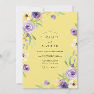 Yellow Purple Ranunculus Eucalyptus Wedding Invitation