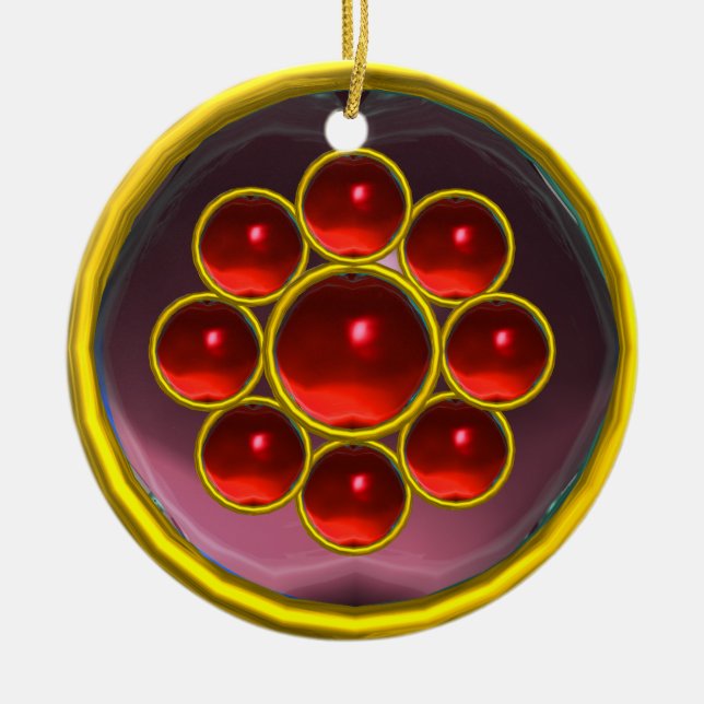 YELLOW PURPLE RED GEMSTONE MON CERAMIC TREE DECORATION (Front)