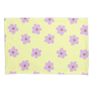 Yellow Purple Retro Y2K Pastel Blossom Floral Pillowcase