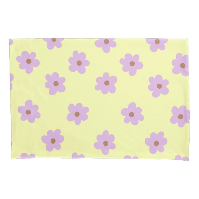 Yellow Purple Retro Y2K Pastel Blossom Floral Pillowcase (Front)