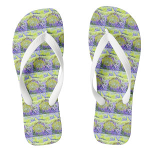 Yellow purple seashell in foaming sea watercolor  jandals