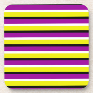 Yellow Purple Stripes Pattern Coaster
