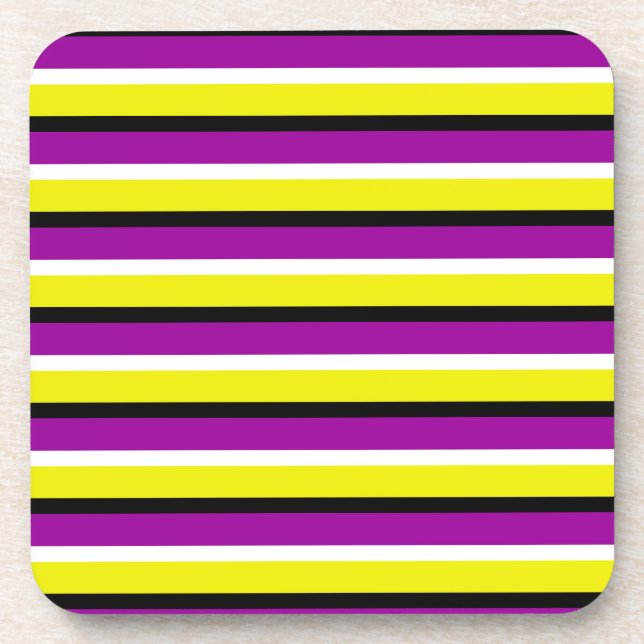 Yellow Purple Stripes Pattern Coaster (Front)