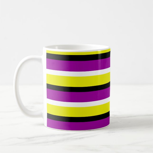 Yellow Purple Stripes Pattern Coffee Mug (Left)