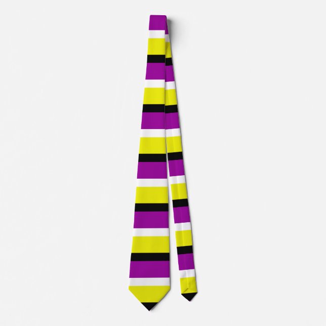 Yellow Purple Stripes Pattern Tie (Front)