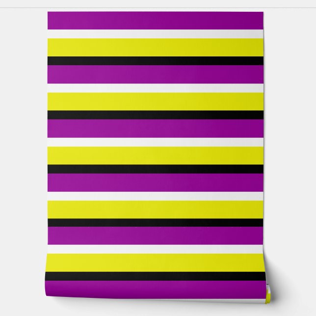 Yellow Purple Stripes Pattern Wallpaper (Unrolling)