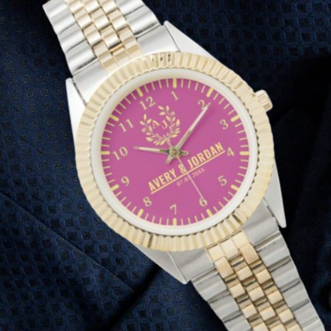 Yellow Purple vintage couple name monogram Watch (Creator Uploaded)