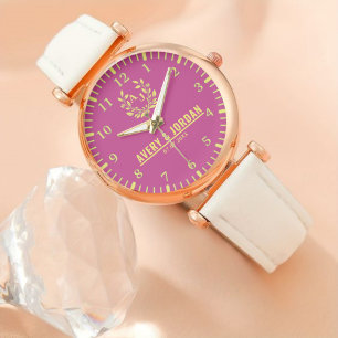 Yellow Purple vintage couple name monogram Watch