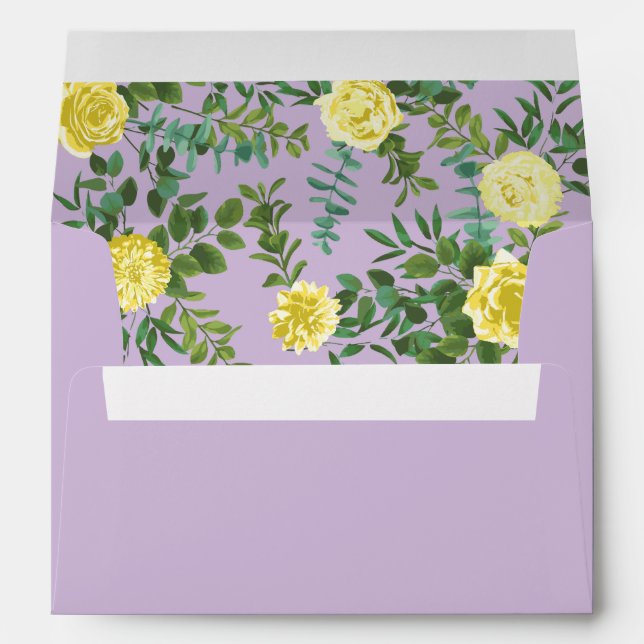Yellow & Purple Vintage Elegant Spring Wedding Envelope (Back (Bottom))